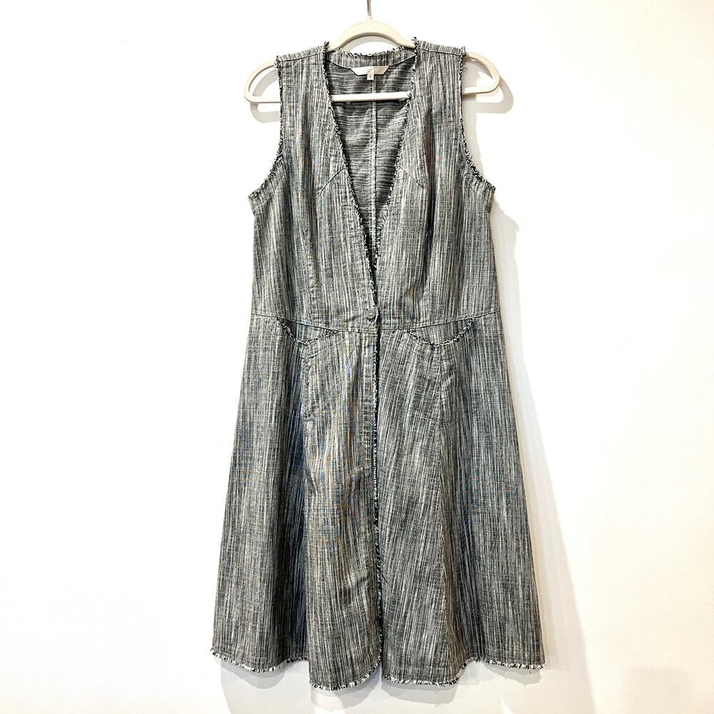 Kleën Linen Cotton Blend Sleeveless V Neck Dress Small Grey White Cottagecore